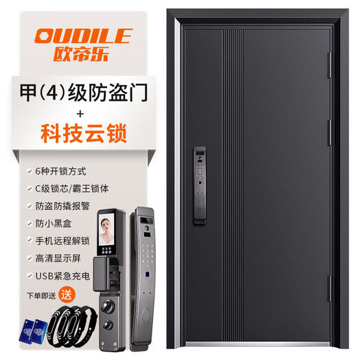 欧帝乐（OUDILE）加厚锌合金甲级防盗门入户门+航空铝箔填充+智能门指纹锁子母门 科技云锁 2150*1050/2250*960