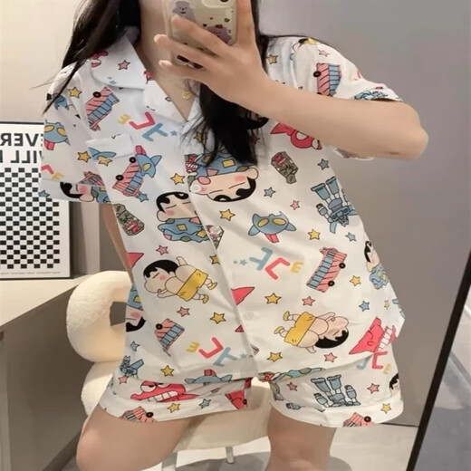 Superficial Japanese INS CARTOON MIGN CRAYON SHIN-SHIBA PAJAMAS POUR FEMMES EN SUMER NOUVEAU RORS IMPROST SORGES DES VENSEMENTS HOME 1695 [Ensemble en trois pièces] L 96-115Jin [Jin est égal à 0,5 kg]