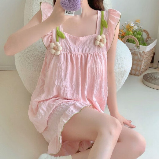 S.Sofea Sommerpyjama mit Brustpyjama süß und süße Mädchen Home Clothing HDS-9930#Aprikosenfarbe 175 L