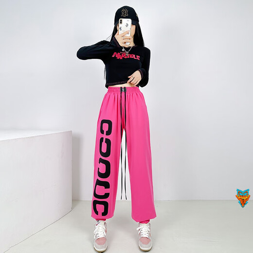 FMSERUIOS尊巴舞蹈服爵士舞上衣女跳舞jazz套装潮运动时尚嘻哈街舞演出练功 1049玫红纯棉裤 S