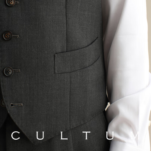 Kultum [Anti-Falten-freier] 60% der schlimmsten Wolle wolle einreißig V-Ausschnitt-Anzug Vest Männer schlanker Anzug Dunkelgrau L (52A)