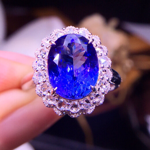 Shien 18k gold inlaid natural oval 5A tanzanite ring for men and women, Valentine's Day birthday gift