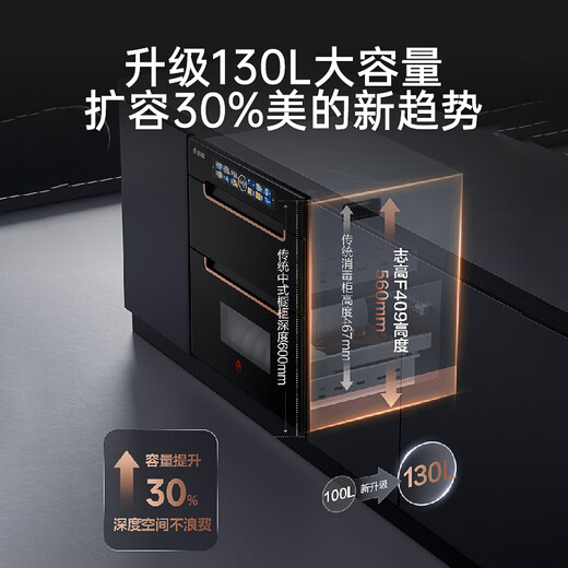 CHIGO Guoben Disinfection Cabinet Household Embedded 130L Large Liter Three-Layer Two-Star Ultraviolet High Temperature Tableware Tableware Baby Bottle Disinfection Cupboard National Subsidy 15%