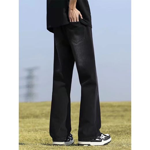 7 excellent products Men's bootcut jeans, autumn and winter style, American high street scimitar drawstring straight slim fit plus velvet long pants for men DFFS-629 Black L