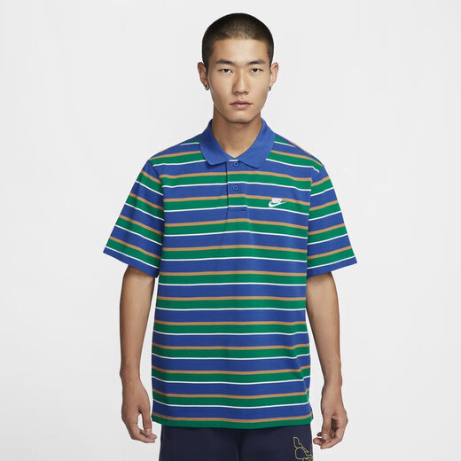 耐克（NIKE）T恤男装 2024秋季男子短袖翻领POLO衫透气休闲网球白色纯棉短袖男 FN3897-480 蓝色条纹 XL