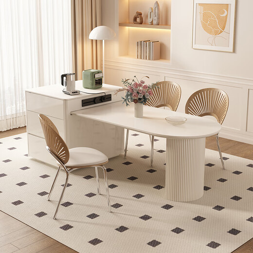 Paschaman Esstisch Rock-Pan Island Esstisch Integrierter Nordic Creme Stil kleine Wohnung Einziehbares Multifunktions-Haushalt 1052y 2,15-2,6 Meter Teleskop-Esstisch + 4 Essstühle (1047) Designer neues Modell des Designers des Designers