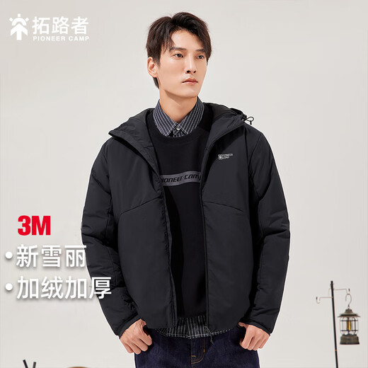 拓路者（Pioneer Camp）3M新雪丽棉男连帽棉服户外防风休闲外套厚款棉衣冬季保暖男士棉袄 黑色 2XL