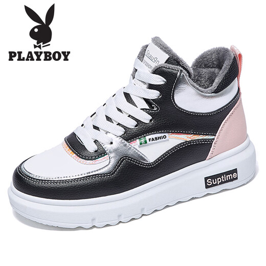 Playboy (PLAYBOY) women's shoes winter warm shoes women's plus velvet cotton shoes women's mid-high top sneakers women's sneakers women's 1539 pink 35