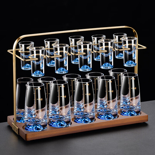 Lanyuan Crystal Glass Blue Mountain Wine Splitter White Wine Glass Household Wine Set Light Luxury Chinese One-cup Small Wine Cup Spirits Single-Layer Rack 6 Pots and 6 Cups Blue Mountain Wine Set