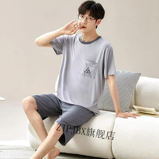 
ZIPJBX Gulu Clothing Men's Pajamas Summer Round Neck Short Sleeve Shorts Casual Set Loose Simple Thin Home Clothing Set z-6623# L (Suggested 100-120Jin [Jin equals 0.5 kg])