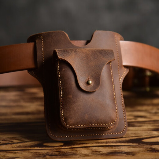 Kangaroo Wear Outing Mobile Phone Waist Bag Men's Harley Small Waist Bag Men's Construction Site Work 2024 Work Multi-Function Belt Brown