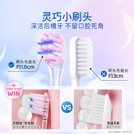 佳洁士小宽头超细软毛天鹅绒护龈牙刷樱花粉*2静谧蓝*2新老包装混发