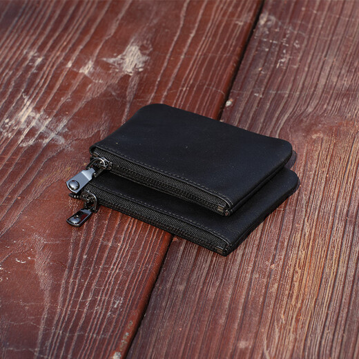 Kangaroo (KANGAROO) xmyb sheepskin zipper change key bag genuine leather men's short wallet mini coin handbag women's black small