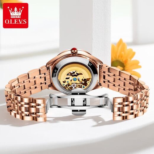 Olevs Swiss Certified Brand Watch Women's Mechanical Watch Vollautomatisch wasserdichte leuchtende Frauen Watch Hollow Diamond-Set Fashion Uhr