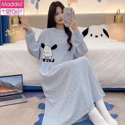 Modal Nachthemd Frauen Frühling, Herbst- und Winterkleid langärmelige Pyjama Sommer 2025 Neue Frauen-Cartoon-Heimkleidung 16863 m [75-100jin [Jin ist gleich 0,5 kg]]