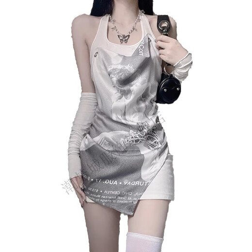 
Chaomengcheng American retro sexy hot girl fake two-piece sleeveless shirt for women in summer new tight outerwear vintage printed top XZ#9227 White S