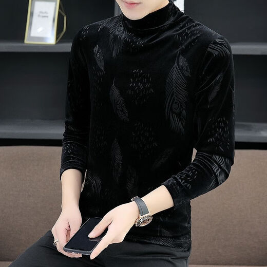 
NUKM gold velvet men's long-sleeved T-shirt in autumn and winter half-high neck base shirt trendy and handsome trendy warmth plus velvet thickened trend 691 swallow brown plus velvet 3XL 150-170Jin [Jin equals 0.5 kg]