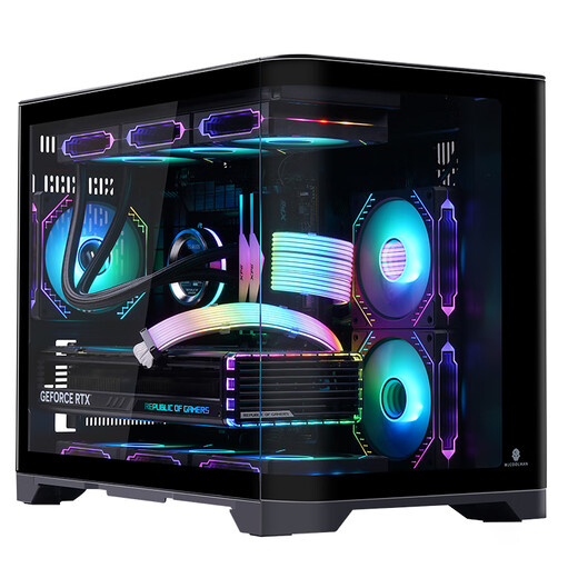 玩嘉天幕黑色曲面玻璃鱼缸型海景房电脑机箱台式机MATX主板240/360水冷