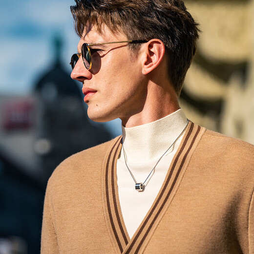 Mr. Stoff gestreifte kontrastierende Wollmagigan 2025 Herbst Maillard V-Neck Pullover Jacke Männer Pt15607 Clearance Desert Camel S (165)