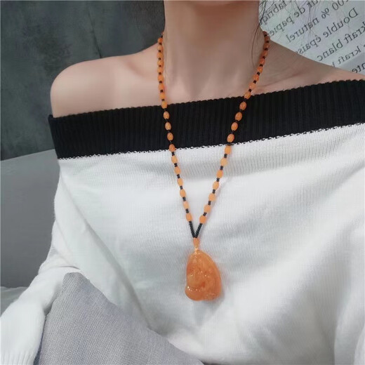 Mochen MOEYCIOR natural old beeswax amber pendant men's and women's necklace ethnic feng shui drop peace buckle Wushi brand sweater chain gift full chain - gourd 0 carat