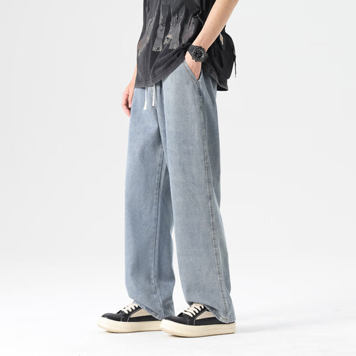 顶峰保罗（Dingfengbaoluo）美式牛仔裤男生秋季直筒裤子宽松休闲阔腿长裤DFK24复古蓝M