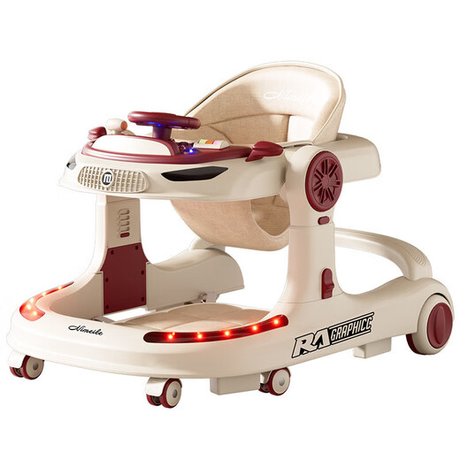 
Minghuitong walker anti-o-leg baby 2025 hand-pushed walker anti-rolling baby 6 to 18 months folding walker top version - Light luxury coffee - dining plate/music/foot pad/push handle