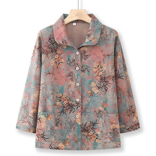 Ours polaire ours polaire senior vestime féminin grand-mère Summer à manches longues chemise maman vestiges de printemps manteau mince village vestime t-shirt rouge [authentique 3523f31] xl recommandé 80-100jin [Jin est égal à 0,5 kg]