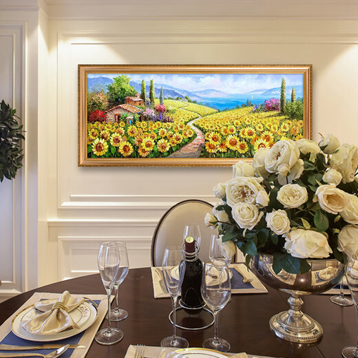 
Emperor flag hand-painted thick oil sunflower oil painting European and American living room sofa background wall decoration painting bedroom bedside dining room hanging painting 692 gold solid wood frame 180X80