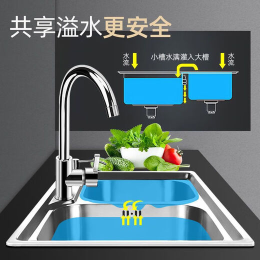 Aoyanlai kitchen 304 stainless steel sink double-slot thickened wash basin wash basin sink package double basin wash basin brushed thickened 80*43 package C sink + thick drain + hot and cold faucet