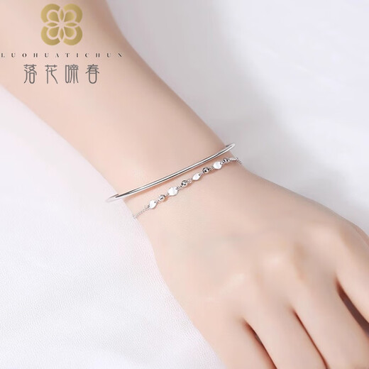 Falling Flowers Crying Spring pt950 Platinum Transfer Beads Platinum Double Layer Bracelet Girls Spring and Summer New Style Gift