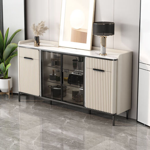 Reti Langzhi Youth 2023 new living room storage cabinet sideboard wall-mounted light luxury style all-in-one wine cabinet tea cabinet storage cabinet black metal + rock plate + 0.84 meter long sideboard does not include installation