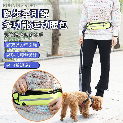 OIMG dog running waist traction rope pet dog chain medium and small dog outdoor elastic explosion-proof walking waist bag traction rope orange (elastic) + polyester harness M (bust 37-52)