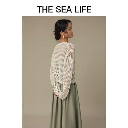 The Sea Life OU Hai Yisheng Pull Femmes 24 automne Nouveau produit Lazy Hollow Design Texture tridimensionnel Sweater V12590 Ice Cream Couleur