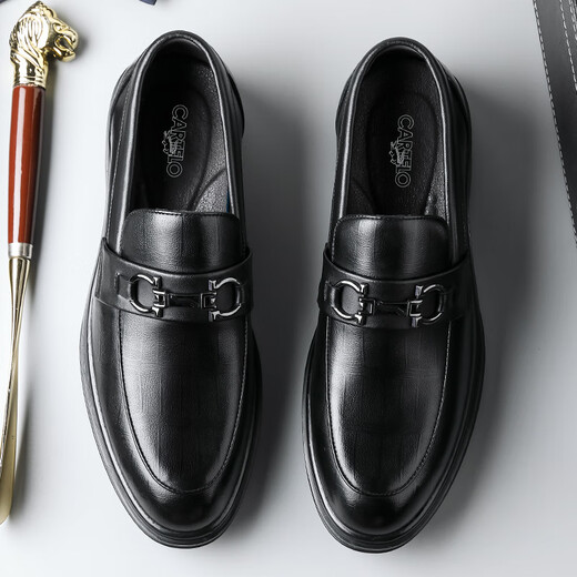 
CARTELO men's loafers business casual leather shoes plaid breathable one-foot formal leather shoes men 9902 black 42