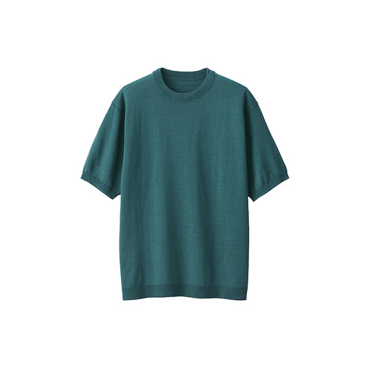 无印良品（MUJI） 男式 防紫外线麻混圆领短袖毛衣男款针织衫 硬核防晒AA0QGA4S 深绿色 XL 180/104A