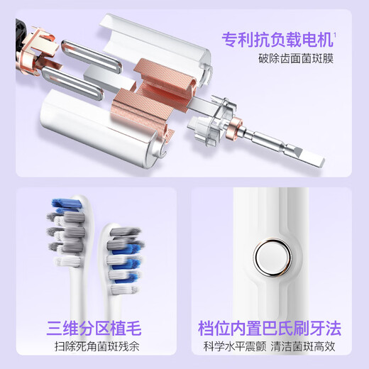 Shuke Couple Electric Toothbrush Intelligent Level 1 Cleaning Adult/Student Gift for Boyfriend/Girlfriend Soft-bristled Gum Protector G5 Feather White + Fog Purple Birthday Gift New Year Gift