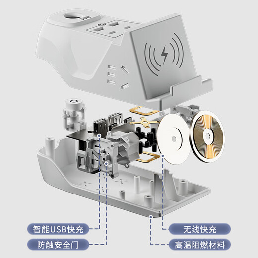 Sushi Helmo 30W Super Fast Charging + Wireless Charging Desktop Multi-Function Socket/Patch Board/Terminal Board/Pull Line Board | USB+Type-C 2-Position 1.8 Meter Flat Head Plug Strip