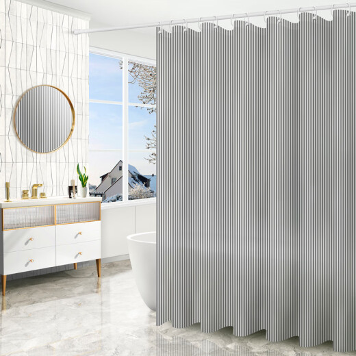 Shantou Lincun shower curtain bathroom thickened plastic waterproof and mildew-proof curtain bathroom partition cloth curtain door curtain window hanging curtain no punching Japanese style gray grid single curtain: 80 width * 180CM high + free hook