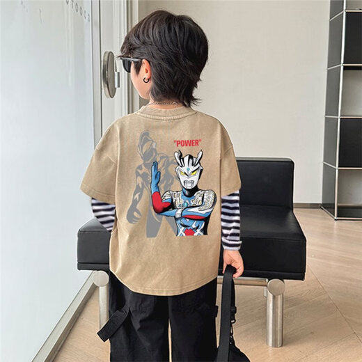 Guanmao Pei Cartoon Cotton T-Shirt Boy Basis Frühlings- und Herbstkinder zweiteiliger gefälschter langärmeliger Junge Bao Guangzhou 13 Reihen Spleiß Baumwolle lose C983 Weiß One Size 110