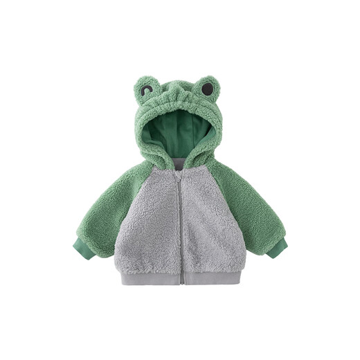 Climbing autumn and winter baby velvet jacket for boys and girls, baby imitation sherpa thickened top to keep warm when going out, green 80 cm