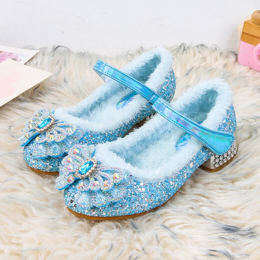 BeiRanMay Princess Elsa Shoes Summer Girls 2025 Children's Crystal Shoes Princess Elsa Shoes Little Girls Birthday High Heels Purple Rhinestone Velvet 28/Shoe Inner Length 18cm