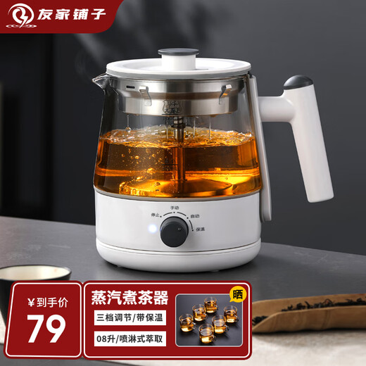 Biooner tea kettle, spray type tea kettle, steam type black tea kettle, office home kettle, mini health pot flower tea kettle, white (upgraded with insulation) 0.8L