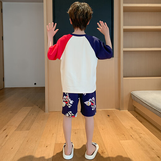 Langsha Children's Pyjamas Boys Summer Summer à manches courtes en coton mince Coton Boys Boys Petits étudiants d'âge moyen et d'été Cartoon Set Ltn673 165 suggéré 160-165 cm / 95-115jin [Jin est égal à 0,5 kg]