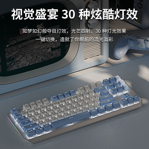 前行者TK870有线机械键盘游戏办公键盘拼色RGB侧光灯有线87键客制化热插拔游戏电竞台式电脑笔记本办 粉白-白光【全键热插拔】有线