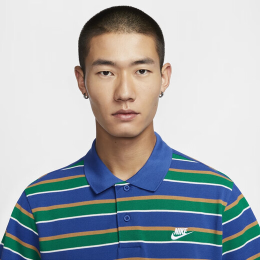 耐克（NIKE）T恤男装 2024秋季男子短袖翻领POLO衫透气休闲网球白色纯棉短袖男 FN3897-480 蓝色条纹 XL