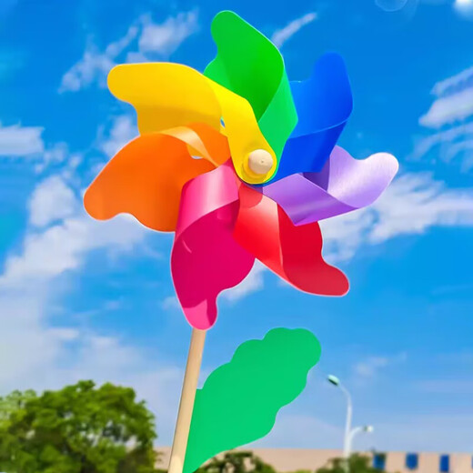 Decoración del molino de viento de la casa de productos completos coloridos de madera de madera al aire libre de color giratorio de kindergarten de plástico que sostienen juguetes de molino de viento de gran tamaño. Molillas de viento aleatorias (longitud de poste 60, diámetro 32 cm)
