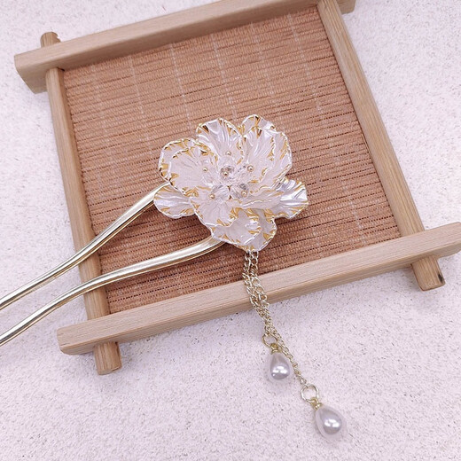 芠拉中国风珐琅彩牡丹花U型发簪感流苏步摇簪子古风发饰发钗 F1047珐琅彩牡丹花-紫色