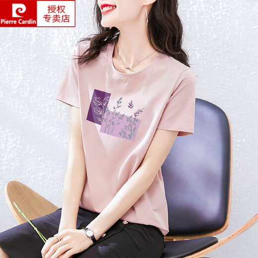 皮尔卡丹（pierre cardin）纯棉短袖t恤女装宽松韩版粉色半袖体恤衫夏装2025年新款夏季上衣 Z-4050灰粉+Z-6172浅紫 M (建议80-105斤)