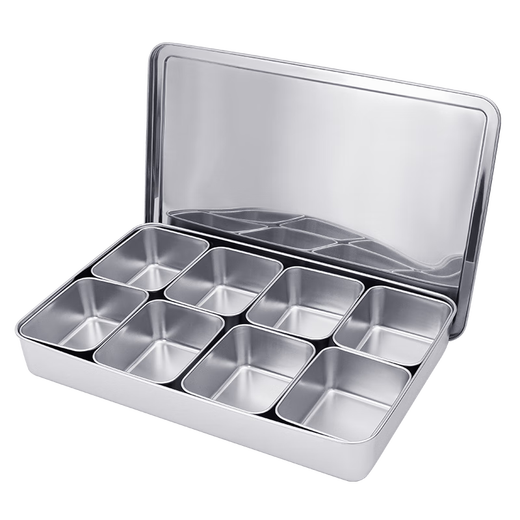 GOLDEN KEY stainless steel seasoning box commercial square 8-grid lidded set storage box multi-grid chef seasoning jar GK-WH800