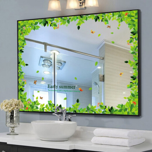 Kaosen Creative Mirror Mirror Decoration Painting Bathroom Toilet Glass Sticker Self-adhesive Waterproof Painting Small Fresh Green Leaves + Large Sunflower